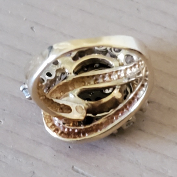 14K Yellow Gold Round Cut Diamond Cluster Swirl Ladies Cocktail Ring Size 4 1/2 - Picture 3 of 6